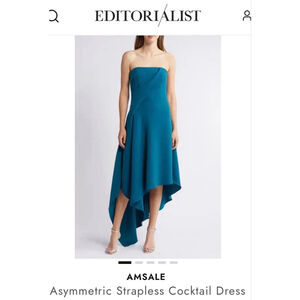 New Amsale Teal Asymmetric Strapless Cocktail Dress Size 2